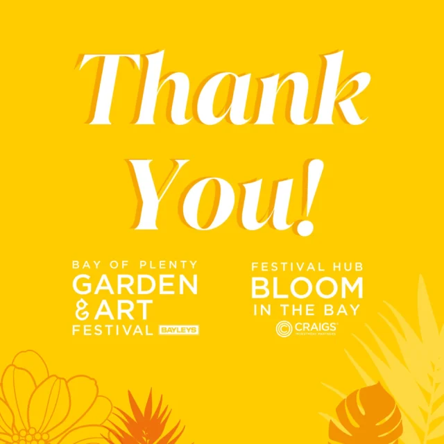 What an incredible 4 days we have had! 🌻🌸

🌟We would like to thank our Principal Festival Partner, @bayleysbayofplenty  our Garden & Art Trail Partner, @palmersbethlehem  and our Bloom in the Bay Partner, Craigs Investment Partners.

Thank you also to our Major Funders; @tectnz and @taurangacitycouncil and thank you to all our other funders The Lion Foundation, Tauranga Western Bay Community Event Fund and Pub Charity. 

Thank you to our official Drive Partner, Farmer Auto Village,  our print partner Kale Print, Our Emerging Artist Partner The Weekend Sun,  and our accommodation provider Trinity Wharf Hotel.

Thanks to our Supporters Naismith & Jones, Hansa, William Buck, Decor Gardenworld, Downtown Tauranga, Tui Products, Priority 1, Burley Castle Hawkins, Boffa Miskell and Mount Classics.

Thanks to our Patrons Cheryl & Paul Adams, Michelle Ballard, Vicki and Colin Davis, Wendy & Bill Flowerday, Peter & Jennifer Glausiuss, Sally & Bill Holland, Deb & Patrick van Loghem, Judith Macneil, Debby Saunders and Jennifer and Murray Smith. 

This year's Festival would not have been a success without each one of these people and businesses, and we are so grateful for their support! 

We had such an incredible array of gardens and talented artists, and our Festival Hub offered something for everyone.

🌼Thank you to all of the gardeners that welcomed us onto their properties and made us feel more than welcome in their gorgeous gardens. 
🎨Thank you to all of the artists that exhibited their work, painted for us live and inspired us with your work. 
🎤Thank you to all of the speakers, those that ran workshops and demonstrations to add that wow factor to the festival. 
🎸Thank you to all of the musicians, you brought so much fun and energy!

And finally, thank you to everyone who came to The Garden and Art Festival over the 4 days, rain and shine! We hope you enjoyed it as much as we did and look forward to seeing you in 2026 ❤